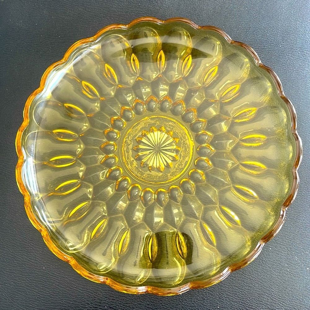 Vintage Amber Glass Cut Serving Tray